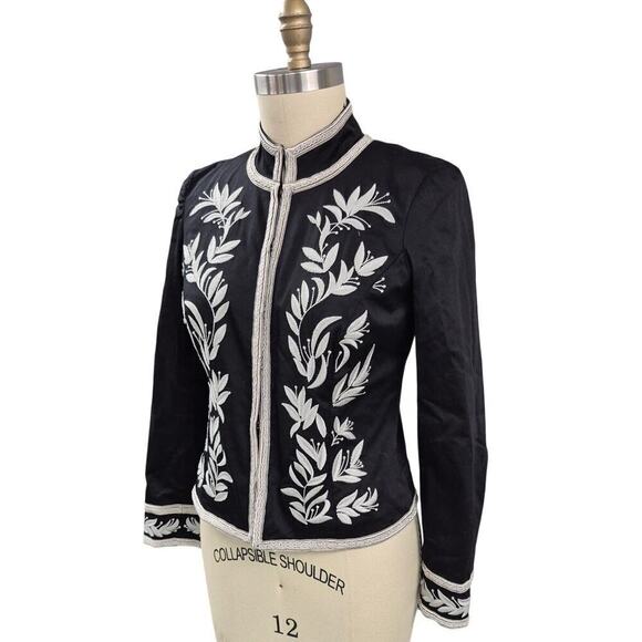 Vtg Debbie Shuchat Embroidered  Black&White  Cotton Jacket   Sz 10 S - Picture 2 of 4